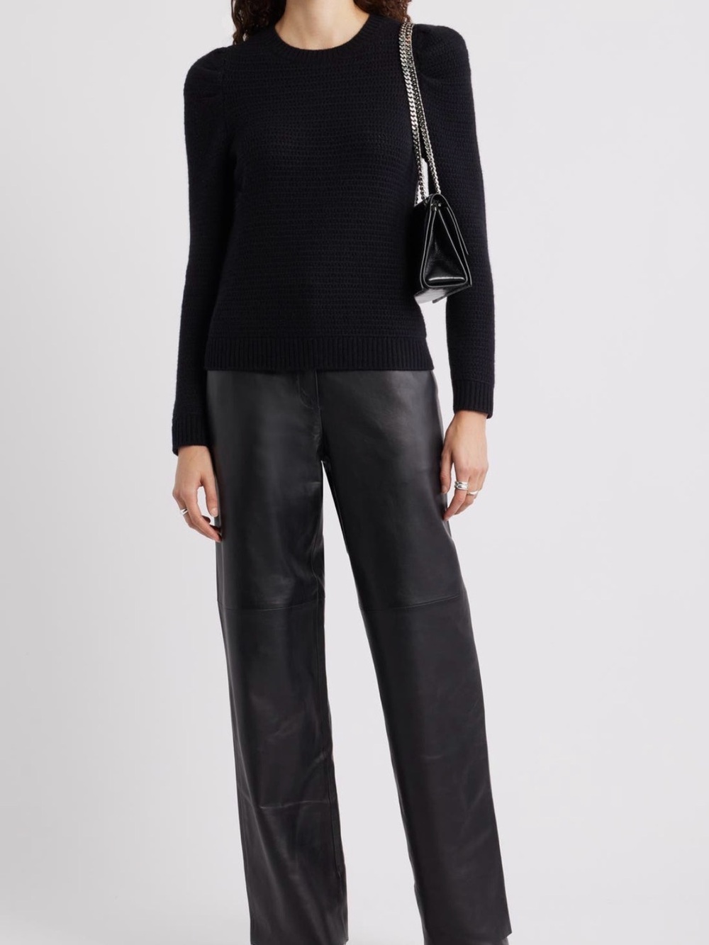 🆕 Nordstrom | Wool & Cashmere Black Puff-Sleeve Pullover Sweater SZ medium - Picture 2 of 12
